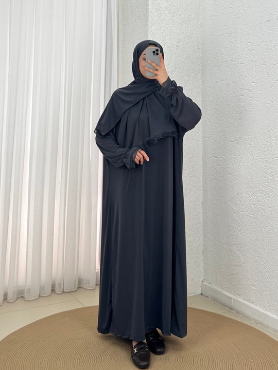 Özel Dantelli Namaz Elbisesi-MT1648 Antrasit