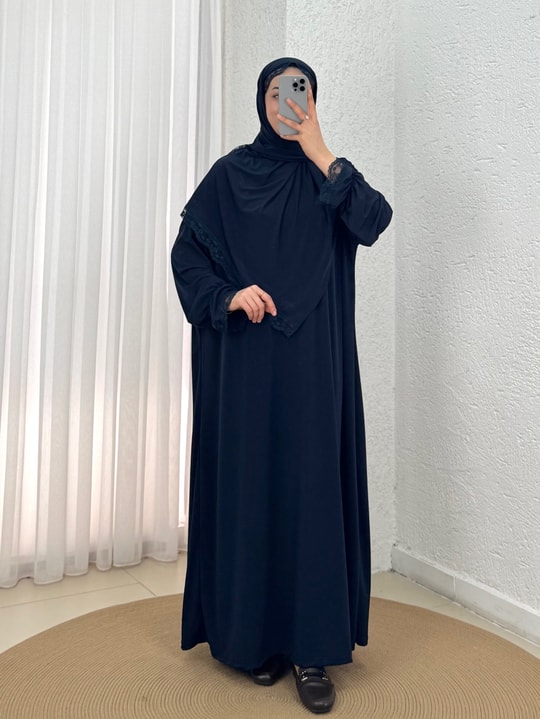 Özel Dantelli Namaz Elbisesi-MT1648 Lacivert