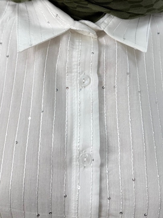Özün Pullu Oversize Gömlek-NA874 Beyaz