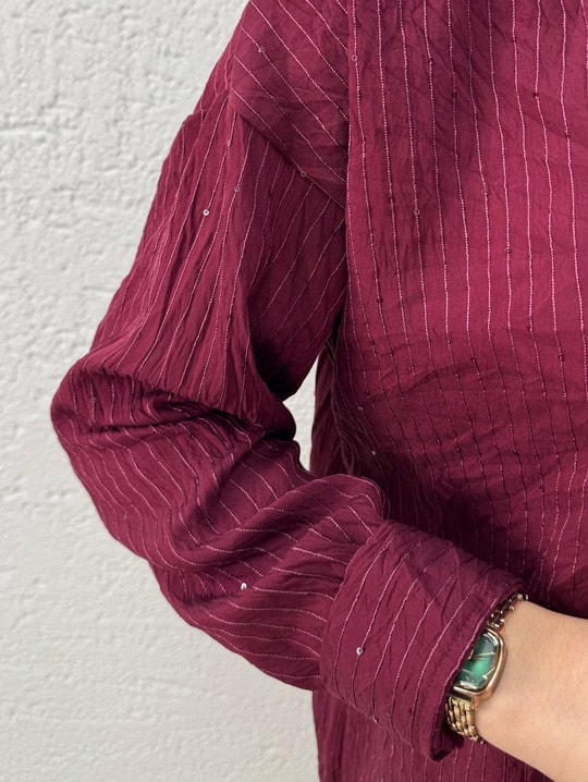 Özün Pullu Oversize Gömlek-NA874 Bordo