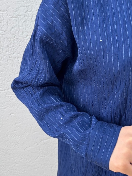Özün Pullu Oversize Gömlek-NA874 Lacivert