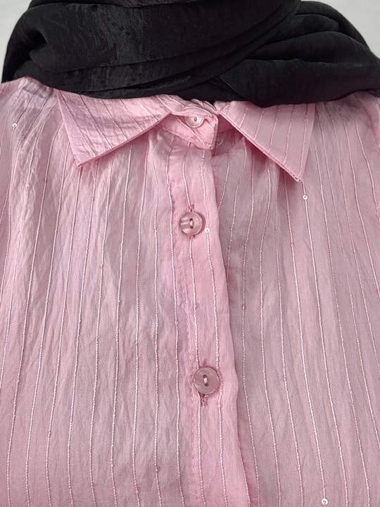 Özün Pullu Oversize Gömlek-NA874 Pembe