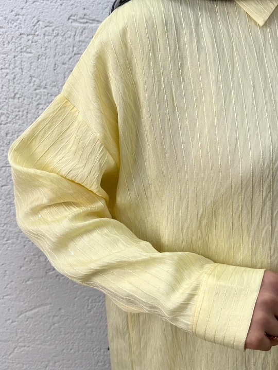 Özün Pullu Oversize Gömlek-NA874 Sarı