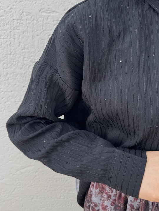 Özün Pullu Oversize Gömlek-NA874 Siyah