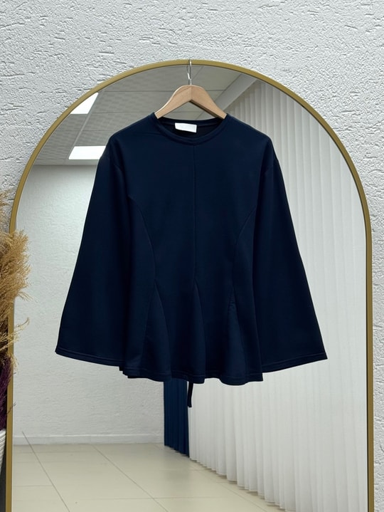 Parya Önü Dikiş Detaylı Asimetrik Tunik-SS13212 Lacivert
