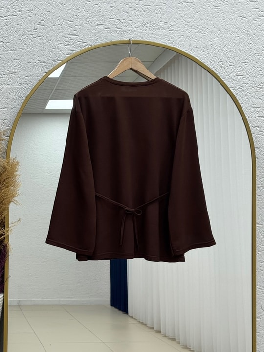 Parya Önü Dikiş Detaylı Asimetrik Tunik-SS13212 Kahve