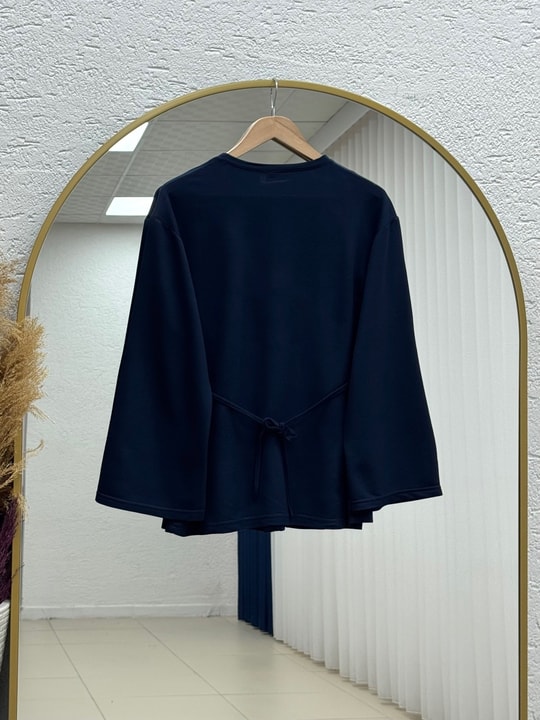 Parya Önü Dikiş Detaylı Asimetrik Tunik-SS13212 Lacivert