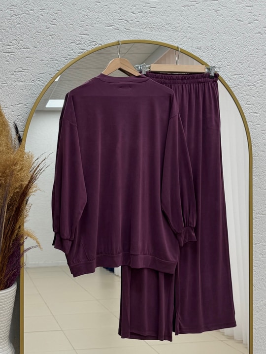 Pera Oversize Pike Pantolonlu Takım-NL845 Mürdüm