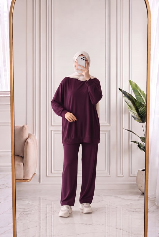Pera Oversize Pike Pantolonlu Takım-NL845 Mürdüm