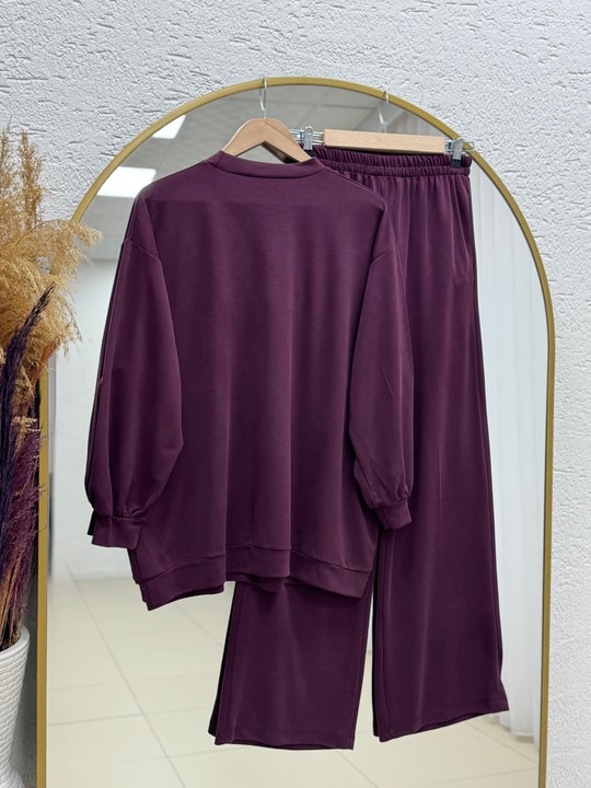 Pera Oversize Pike Pantolonlu Takım-NL845 Mürdüm