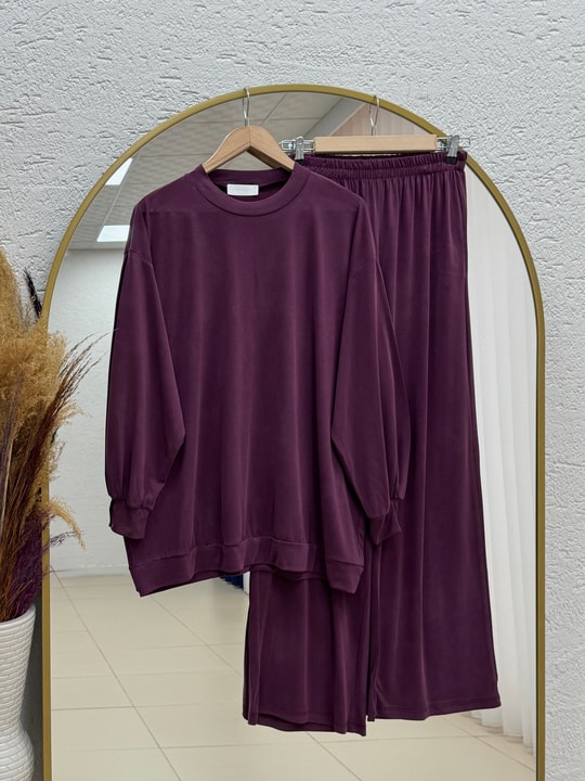 Pera Oversize Pike Pantolonlu Takım-NL845 Mürdüm