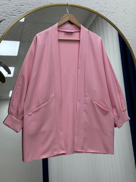Rana Cep Detay Atlas Hırka-AS02423 Pembe