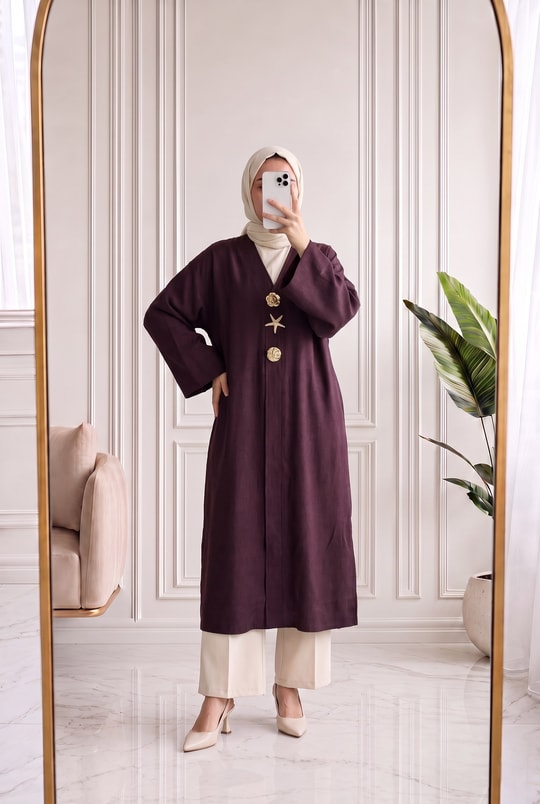 Refia Fitiili Bronşlu Uzun Kimono-GS580 Mürdüm