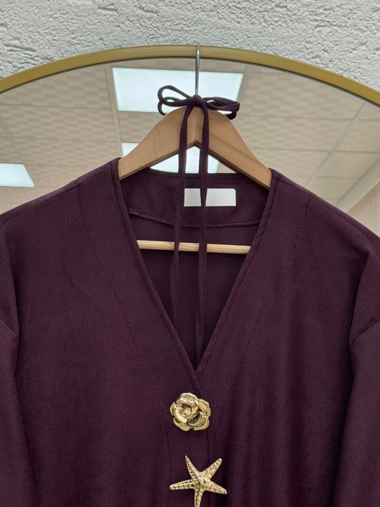 Refia Fitiili Bronşlu Uzun Kimono-GS580 Mürdüm