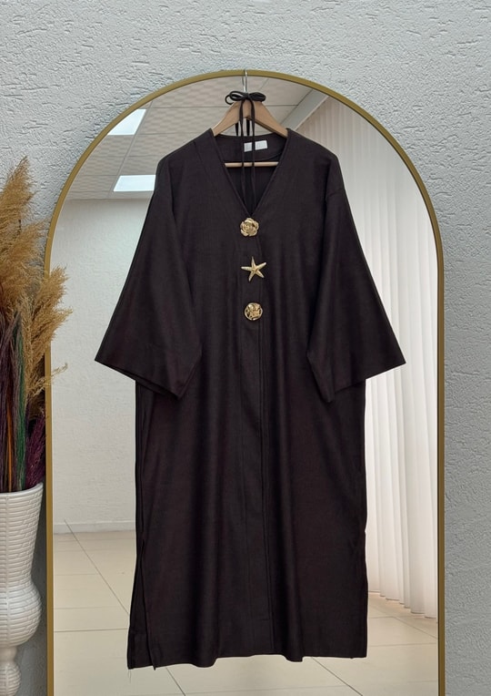 Refia Fitiili Bronşlu Uzun Kimono-GS580 Kahve