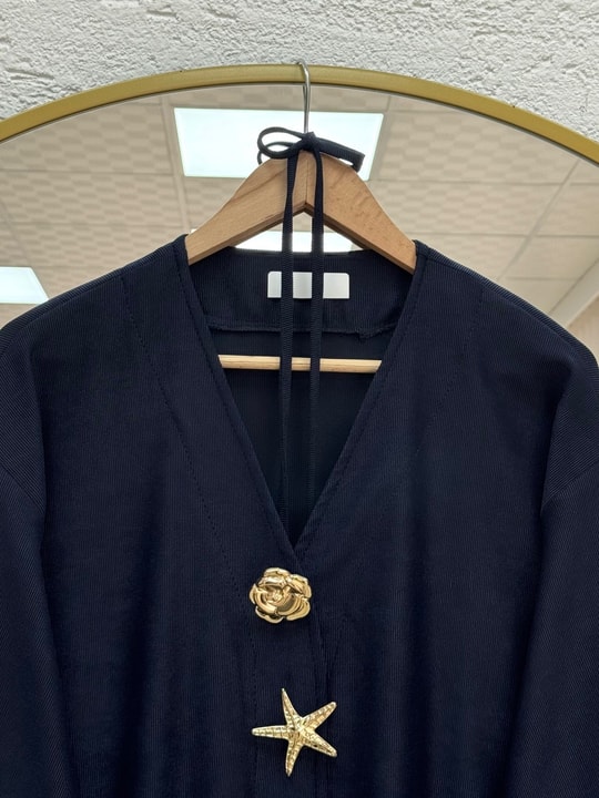 Refia Fitiili Bronşlu Uzun Kimono-GS580 Lacivert
