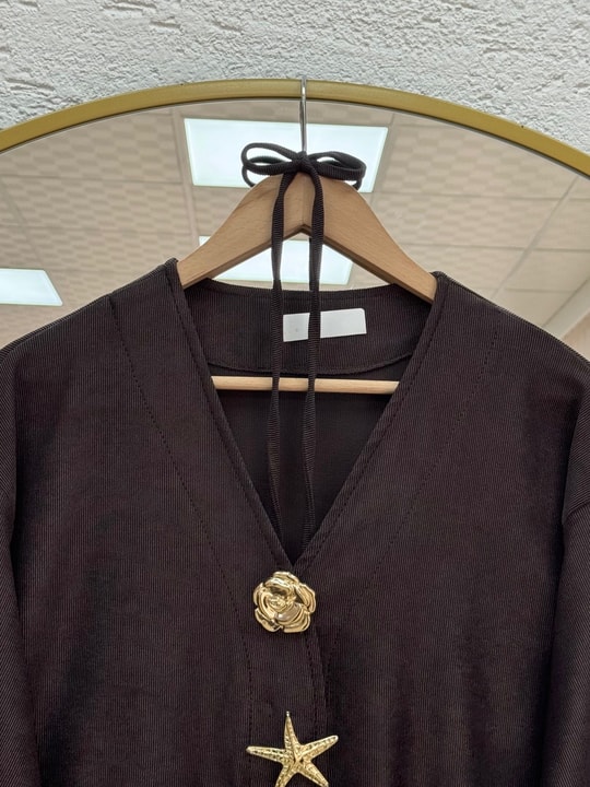 Refia Fitiili Bronşlu Uzun Kimono-GS580 Kahve