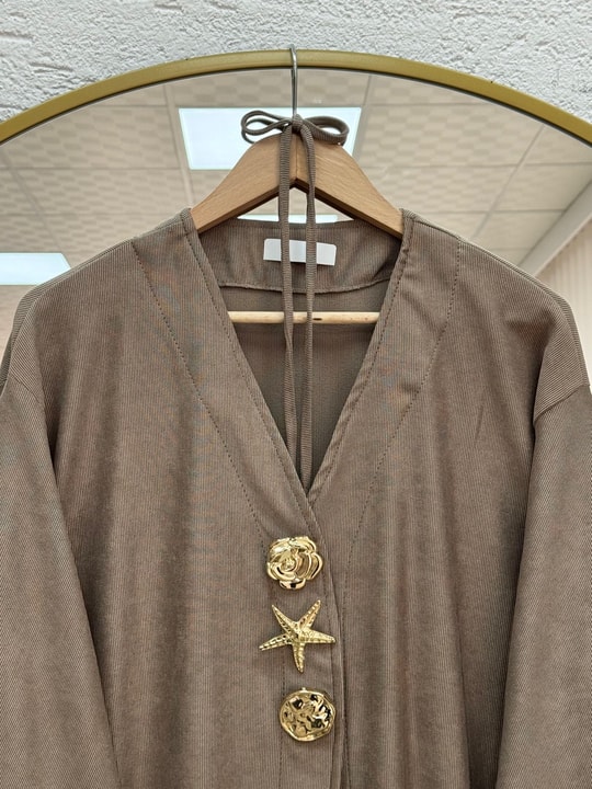 Refia Fitiili Bronşlu Uzun Kimono-GS580 Vizon