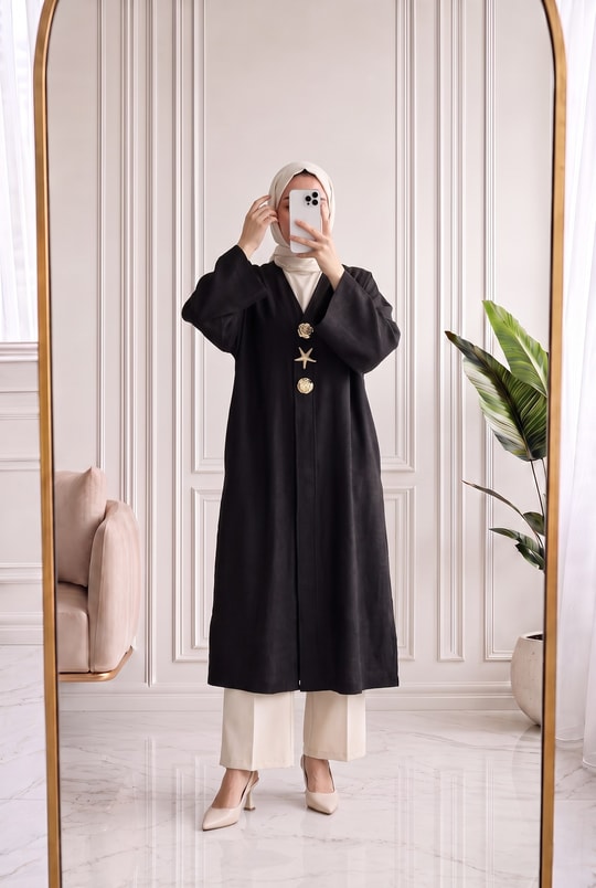 Refia Fitiili Bronşlu Uzun Kimono-GS580 Siyah