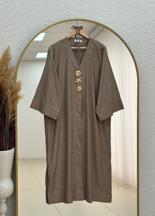 Refia Fitiili Bronşlu Uzun Kimono-GS580 Vizon