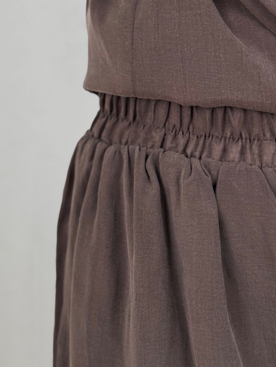 Rezzan Fırfırlı Bağcıklı Yakalı Pantolonlu Takım-ML2134 Kahve