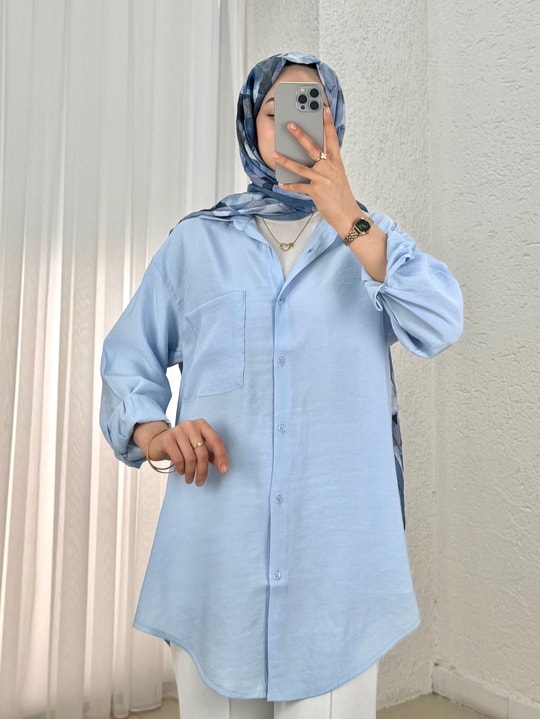 Ritim Tek Cepli Salaş Gömlek-Zİ2211 Bebe Mavisi
