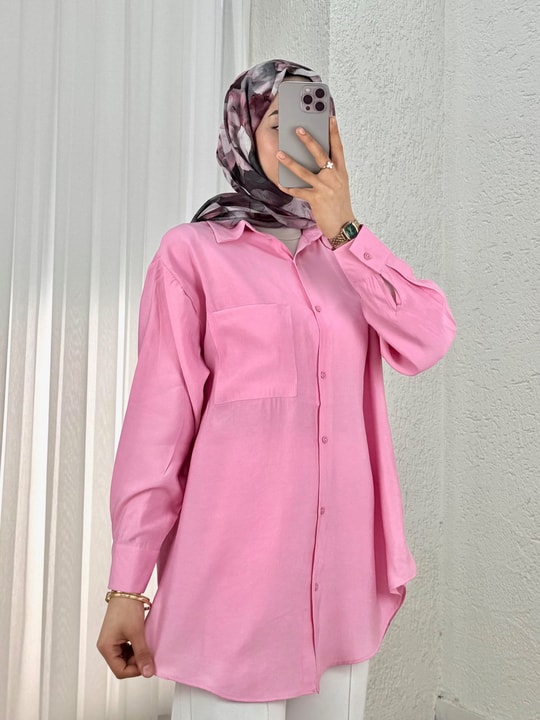 Ritim Tek Cepli Salaş Gömlek-Zİ2211 Pembe