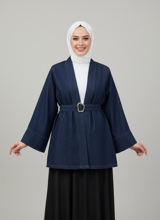 Rosita Geniş Manşetli Kot Ceket-AS1772 Lacivert