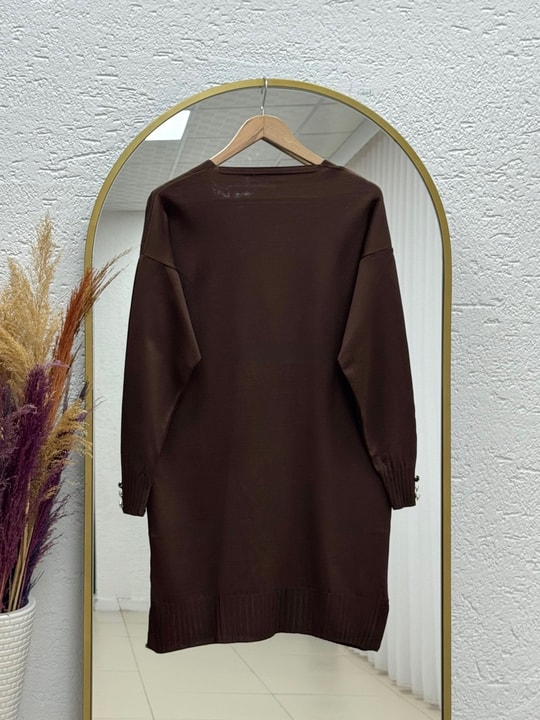 Sabifeza Güneş Taşlı Soğuk İp Hırka-SY3362 Kahve