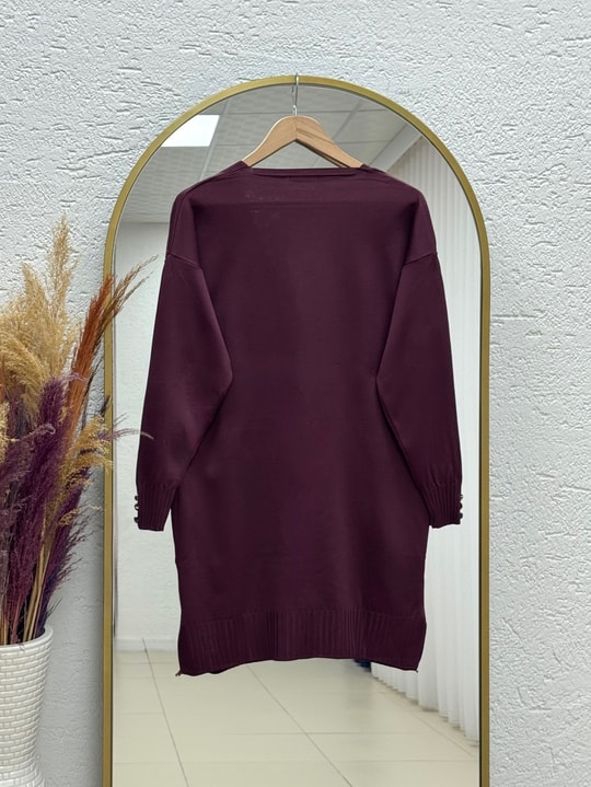 Sabifeza Güneş Taşlı Soğuk İp Hırka-SY3362 Mürdüm