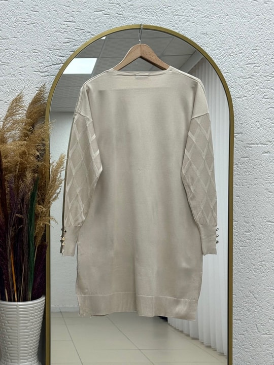 Sabinur Baklava Desen Mini Gold Düğmeli Hırka-SY3290 Taş