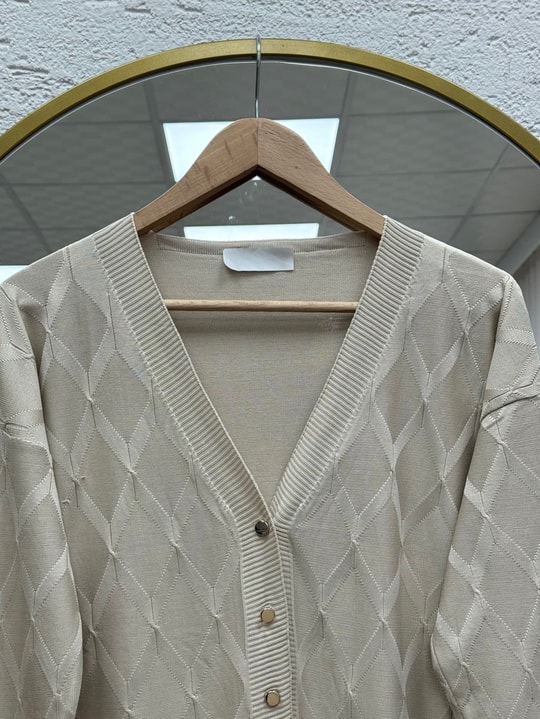 Sabinur Baklava Desen Mini Gold Düğmeli Hırka-SY3290 Taş