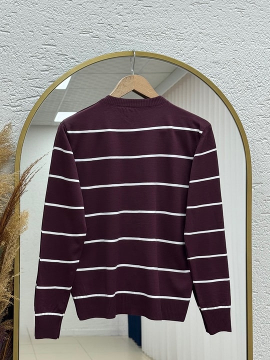 Sabipare Çizgili Gold Düğmeli Mini Hırka-SY3341 Mürdüm