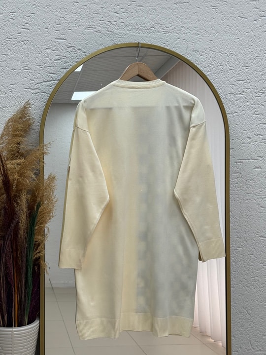 Sabiser Yarısı Kareli Soğuk İp Tunik-SY3376 Krem