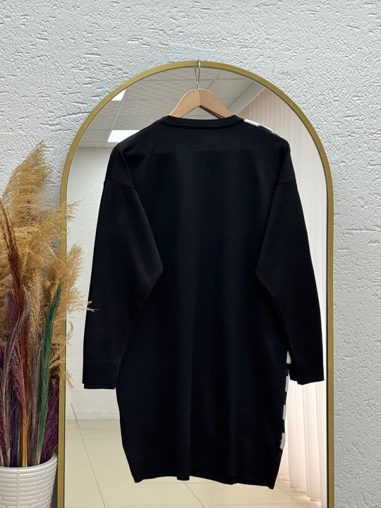 Sabiser Yarısı Kareli Soğuk İp Tunik-SY3376 Siyah