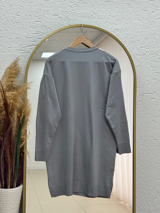 Sabiser Yarısı Kareli Soğuk İp Tunik-SY3376 Gri