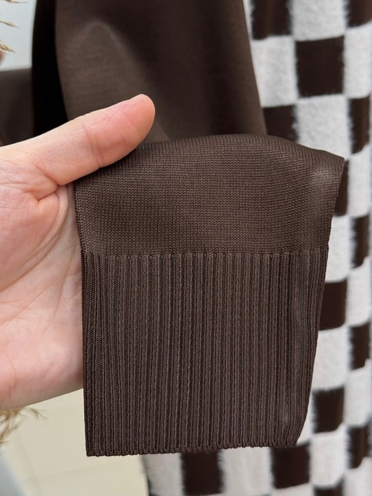 Sabiser Yarısı Kareli Soğuk İp Tunik-SY3376 Kahve