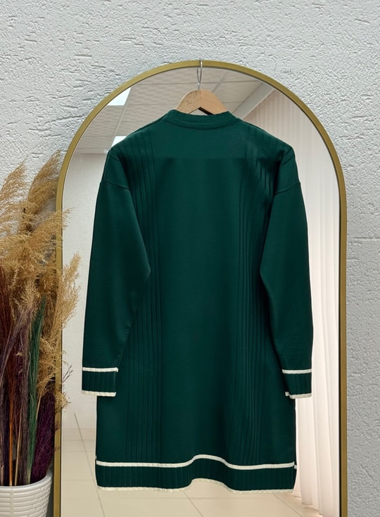 Sabiyar Bisiklet Yaka Kolu ve Altı Çizgili Tunik-SY3374 Zümrüt Yeşili