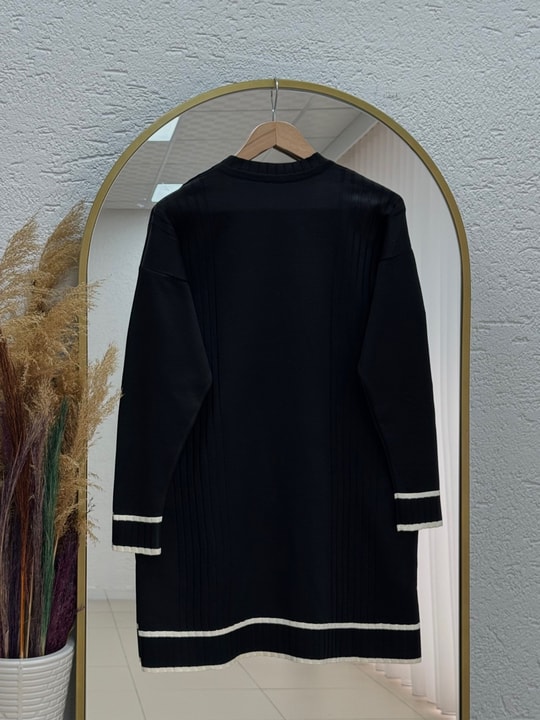 Sabiyar Bisiklet Yaka Kolu ve Altı Çizgili Tunik-SY3374 Siyah