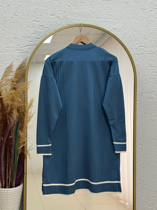 Sabiyar Bisiklet Yaka Kolu ve Altı Çizgili Tunik-SY3374 İndigo