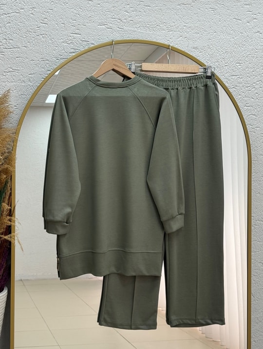 Sabizer Yanı Fermuarlı Pantolonlu Takım-NA3482 Haki
