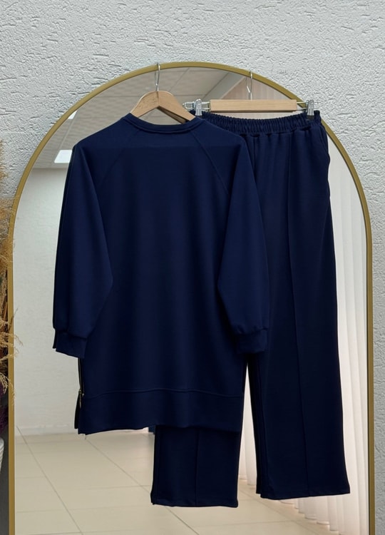 Sabizer Yanı Fermuarlı Pantolonlu Takım-NA3482 Lacivert
