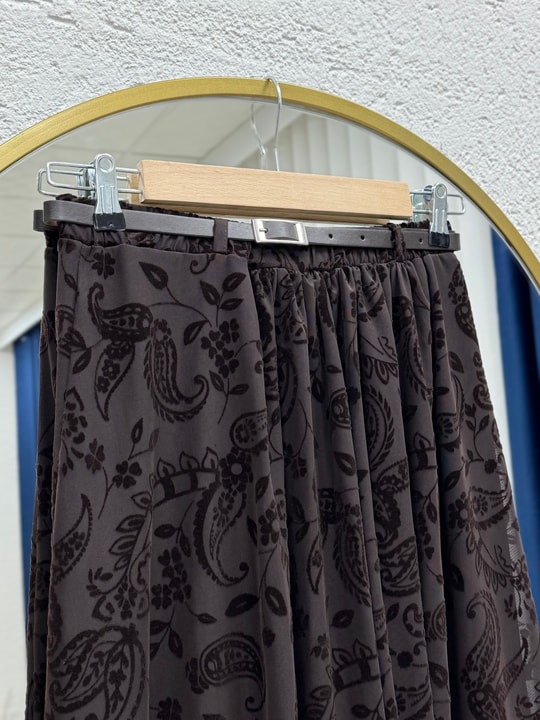 Şahabe Astarlı Kemerli Şal Desen Etek-EK752.3 Kahve