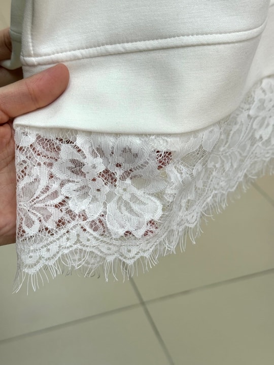 Şahcem Eteği Dantelli Tunik-NA910 Beyaz