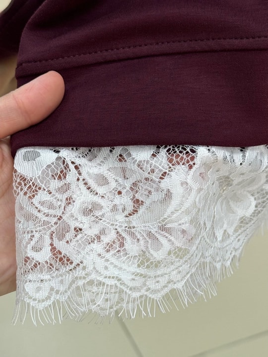 Şahcem Eteği Dantelli Tunik-NA910 Bordo