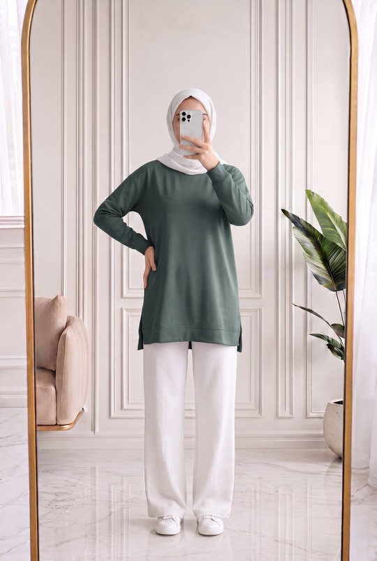 Şahsenem Altı Yırtmaçlı Dikişli Tunik-NA908 Haki