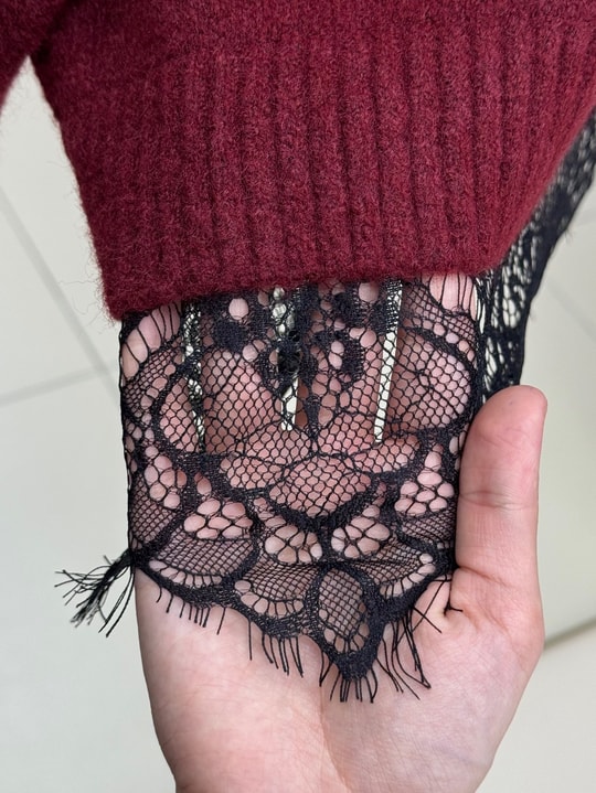 Samira Altı Dantel Detay Triko Tunik-KR6006 Bordo