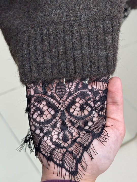 Samira Altı Dantel Detay Triko Tunik-KR6006 Kahve