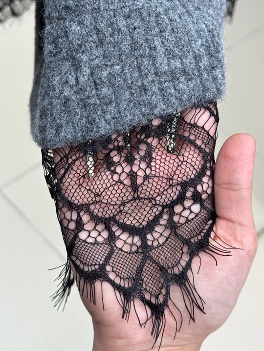 Samira Altı Dantel Detay Triko Tunik-KR6006 Antrasit