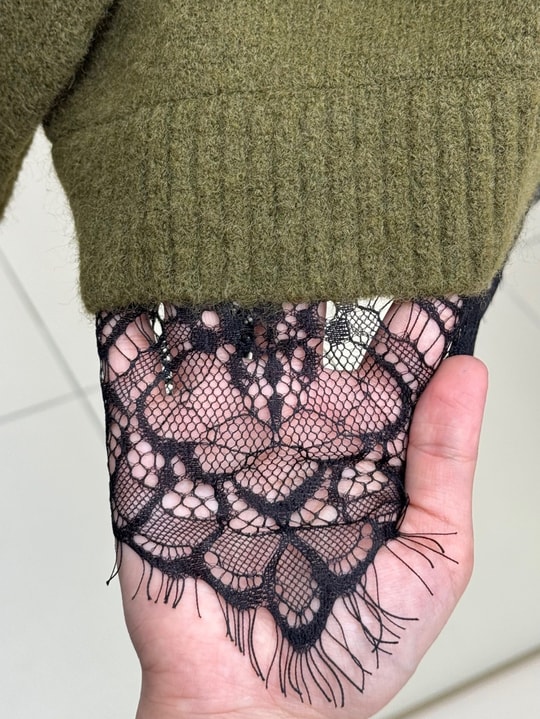 Samira Altı Dantel Detay Triko Tunik-KR6006 Haki